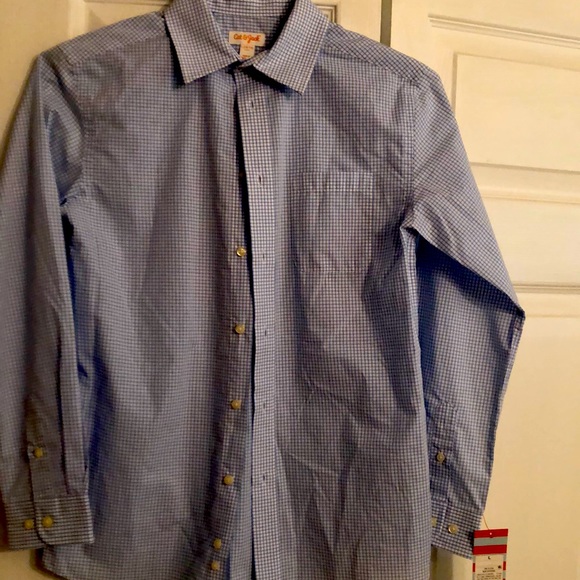 Brand new boys L (12/14) blue and white button down long sleeve - Picture 1 of 5